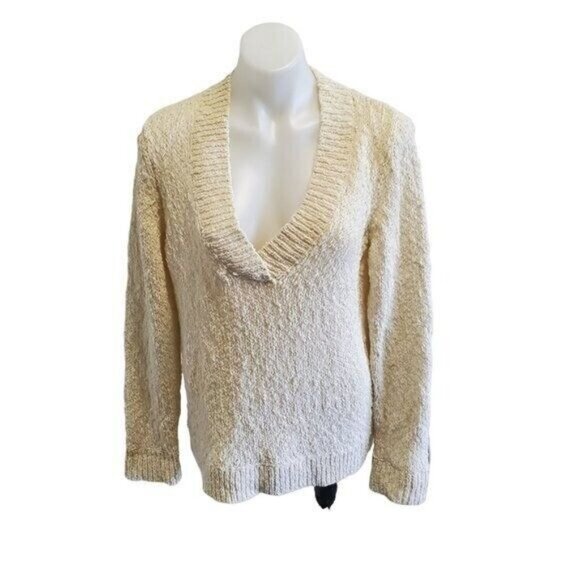Chico's Romeo Cream Gold Sparkle Cozy Sweater V-Neck Size 2 /L 12 New With Tag - Picture 1 of 7